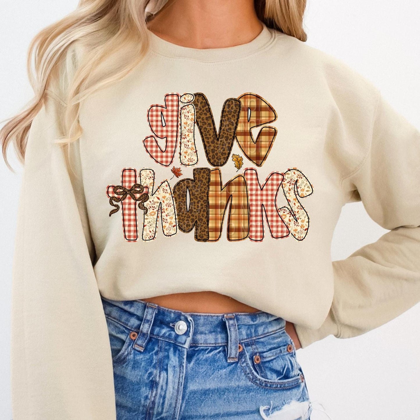 Give Thanks Png, Preppy Fall Digital Design, Thanksgiving Png, Autumn Png, Doodle Letters Fall Shirt Png