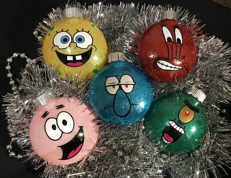 Cartoon Ornaments, Handmade Christmas SET OF 5, Holiday, Under the Sea, Premium Glitter, Kids, Christmas, Gifts, Tree Decoration, Holidays