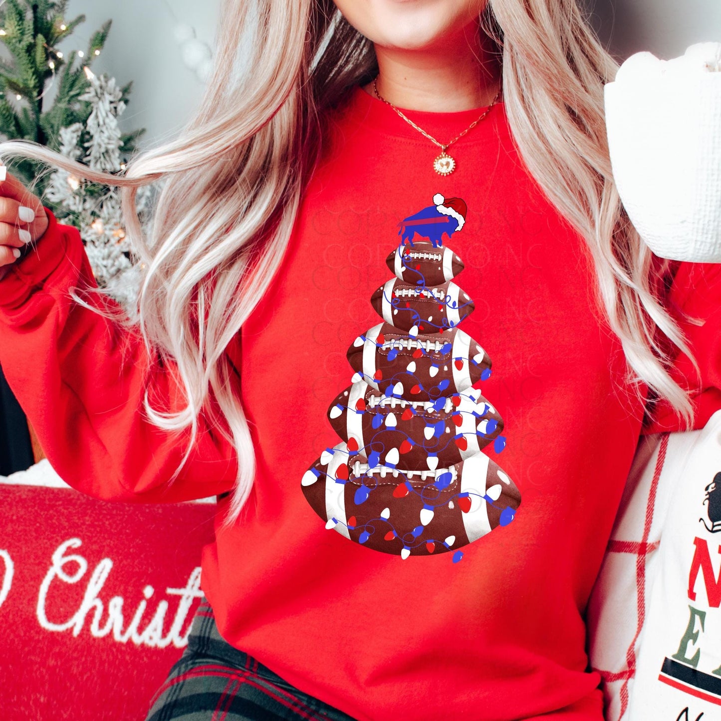 Buffalo Football Christmas Tree Crewneck Sweatshirt