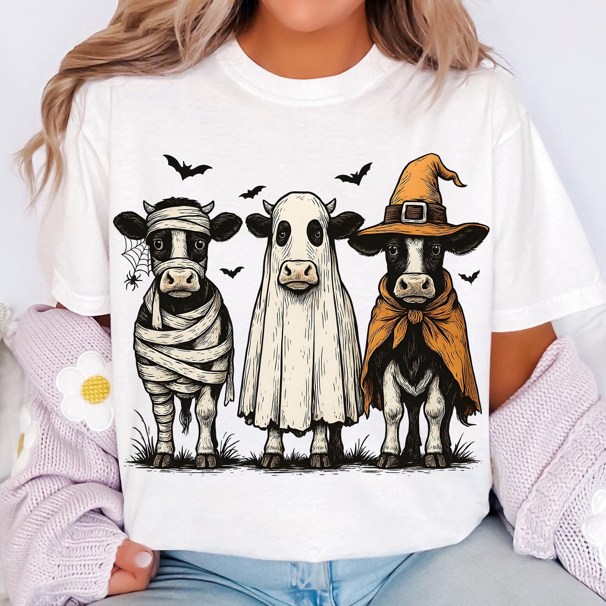 Halloween Cow PNG, Ghost Cow Png, Halloween Shirt, Autumn Png, Spooky Cow Png, Cow Halloween Sublimation Design, Witch Cow Shirt Png