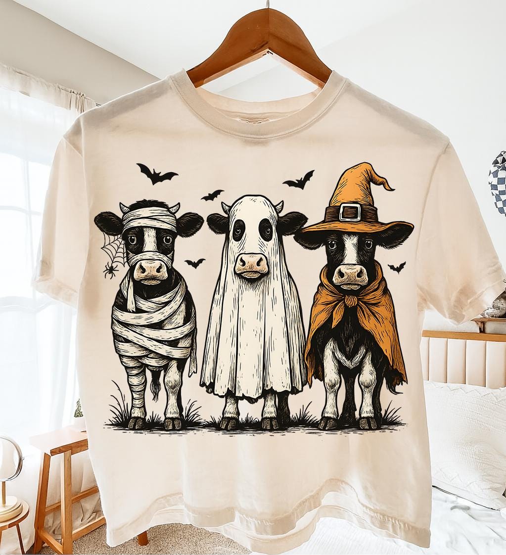 Halloween Cow PNG, Ghost Cow Png, Halloween Shirt, Autumn Png, Spooky Cow Png, Cow Halloween Sublimation Design, Witch Cow Shirt Png