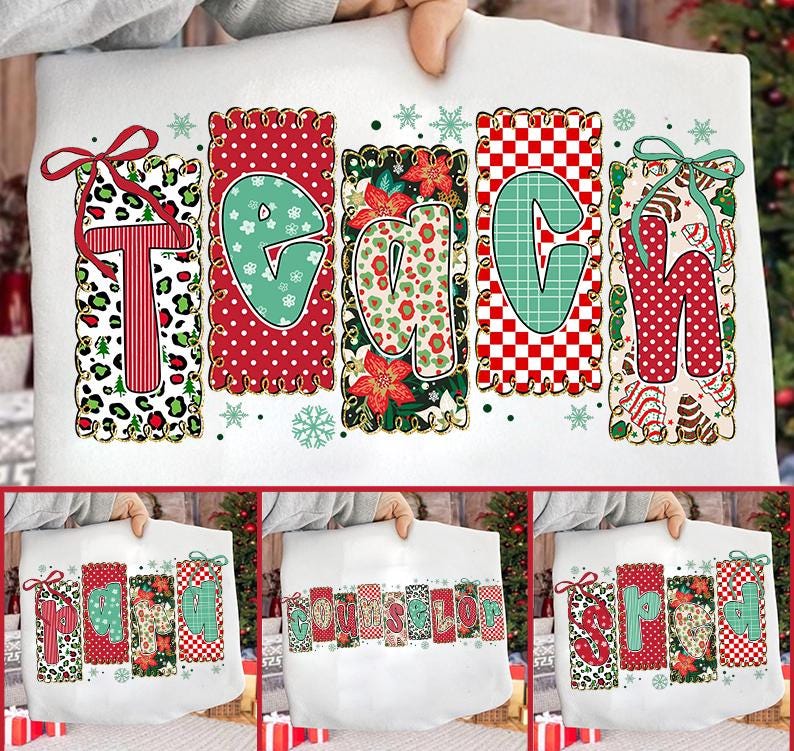 Teacher Bundle Png, Preppy Teacher Png, Merry Teacher, Coquette Teacher Christmas png, Teacher Coquette Bow Design, Sublimation Shirt Design