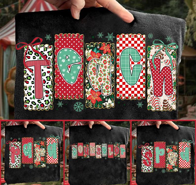 Teacher Bundle Png, Preppy Teacher Png, Merry Teacher, Coquette Teacher Christmas png, Teacher Coquette Bow Design, Sublimation Shirt Design