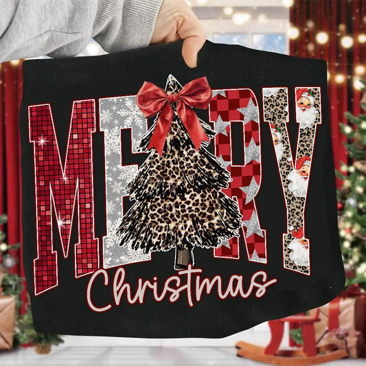 Coquette Merry Christmas png, Checkered Star Leopard Letters Christmas png, Faux Glitter Png, Christmas Tree Png, Xmas Holiday PNG, Disco