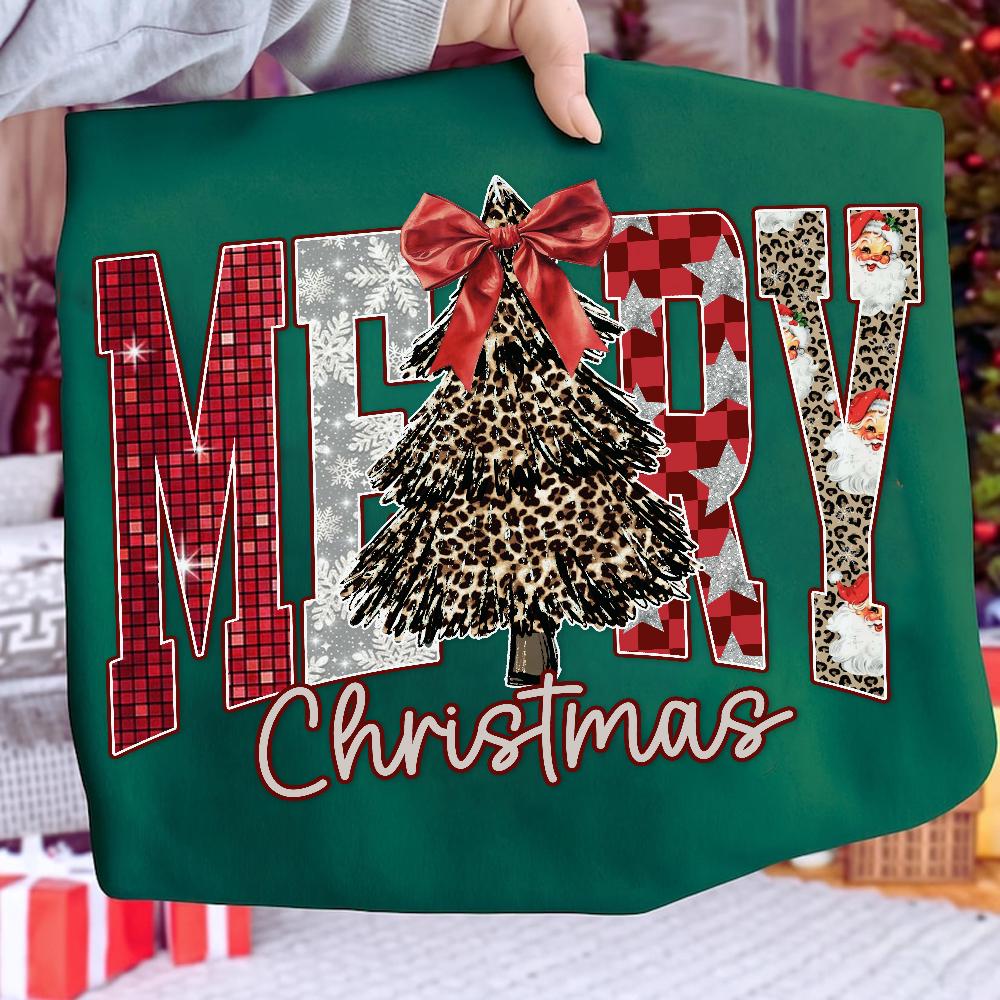 Coquette Merry Christmas png, Checkered Star Leopard Letters Christmas png, Faux Glitter Png, Christmas Tree Png, Xmas Holiday PNG, Disco