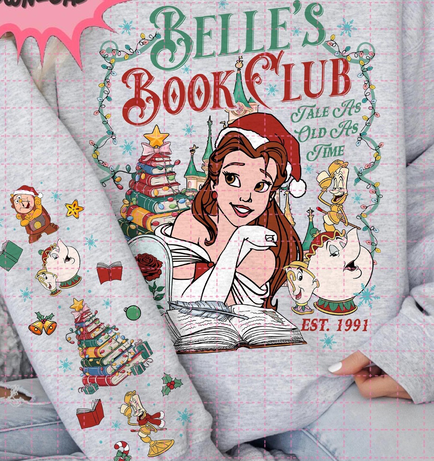 Belle's Book Club Christmas PNG, Vintage Beauty and the Beast PNG, Tale As Old As Time PNG, Disneyland Princess Png, Christmas Dineyland Png